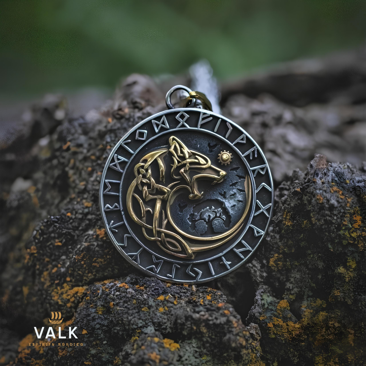 Combo ESPECIAL - Colgante Lobo Fenrir + Brazalete Futhark
