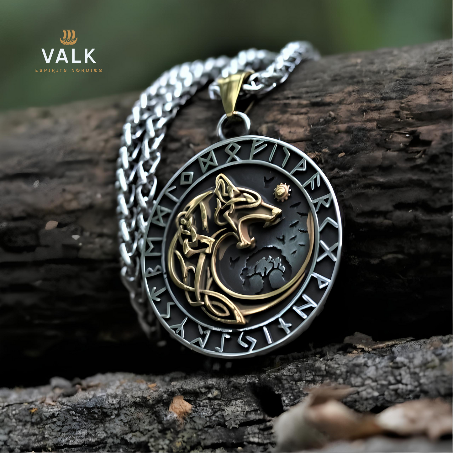 Combo ESPECIAL - Colgante Lobo Fenrir + Brazalete Futhark