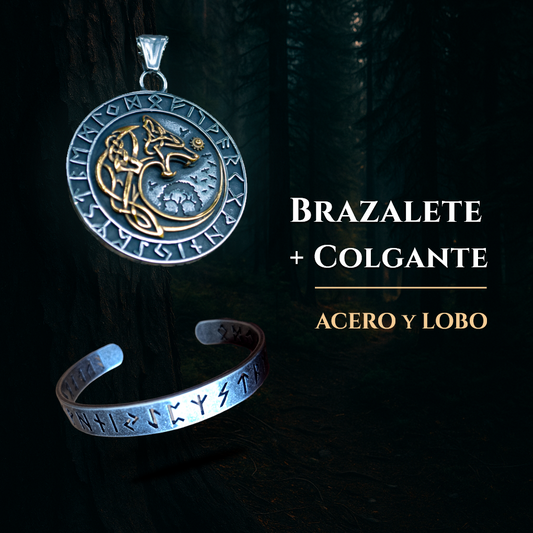 Combo: Acero y Lobo (Colgante + Brazalete)