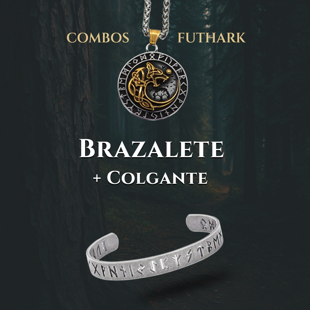 Combo ESPECIAL - Colgante Lobo Fenrir + Brazalete Futhark