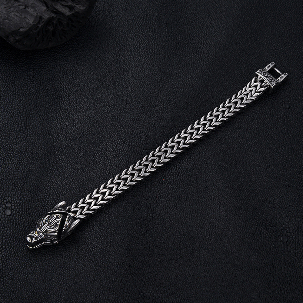 Brazalete nórdico hombre acero - detalle Fenrir