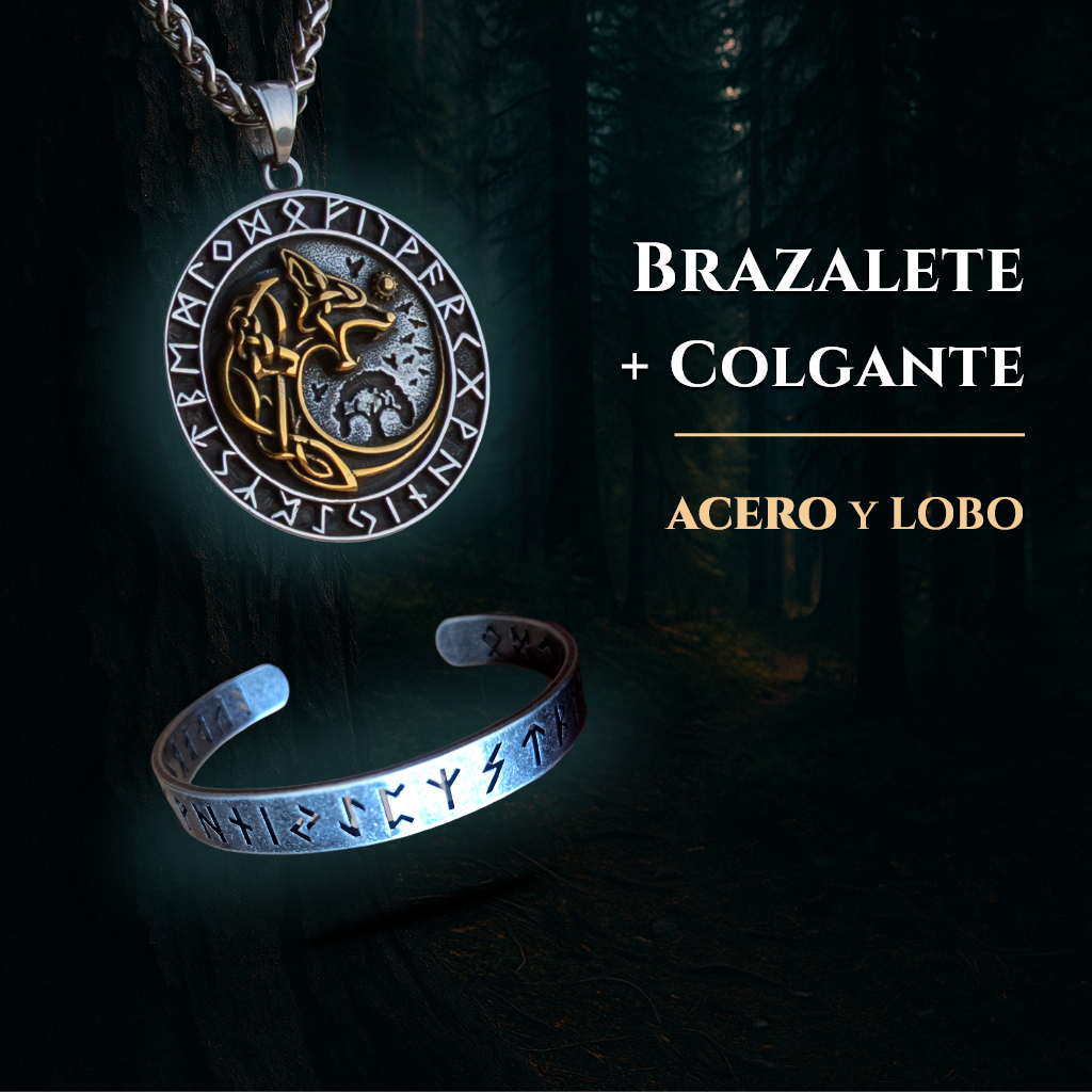 Acero y Lobo (Colgante + Brazalete) - Semana FUTHARK