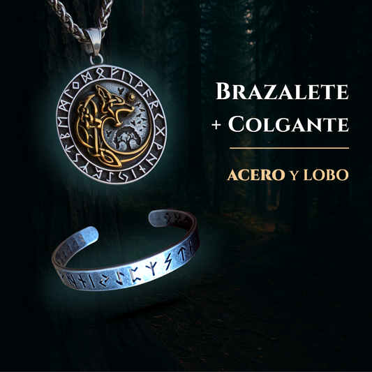 Acero y Lobo (Colgante + Brazalete) - Semana FUTHARK